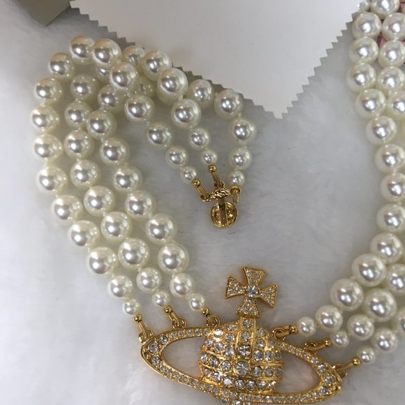 Vivienne Westwood Three Row Pearl Bas Relief Choker New - Picture 3 of 7